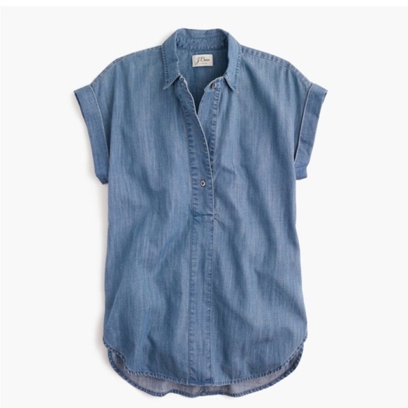 J.Crew Women’s Blue Chambray Short-Sleeve Popover Shirt Size 6 - Picture 2 of 4